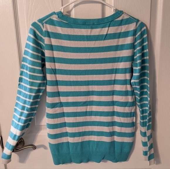 Express Long Sleeve Blue and White Striped Cotton Blend Sweater Top Size Small - Picture 3 of 5